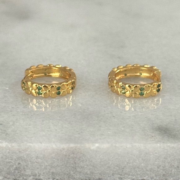 Modest Lu Jewelry - Gold Green Crystal Flower Pave Hoop Earrings
Brand New